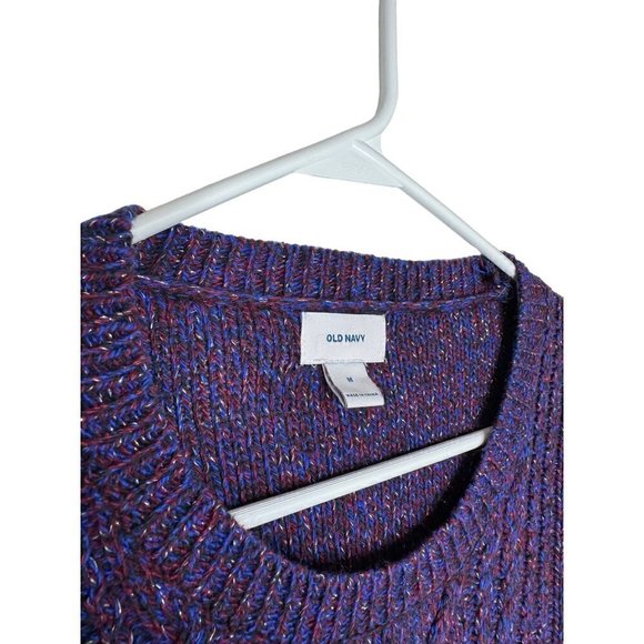 Old Navy Cotton & Acrylic Blend Metallic Knit Sweater Purple Silver M - Picture 2 of 5
